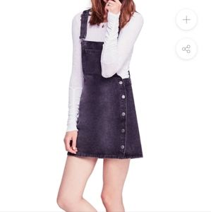 Free people jump suit black denim button overalls